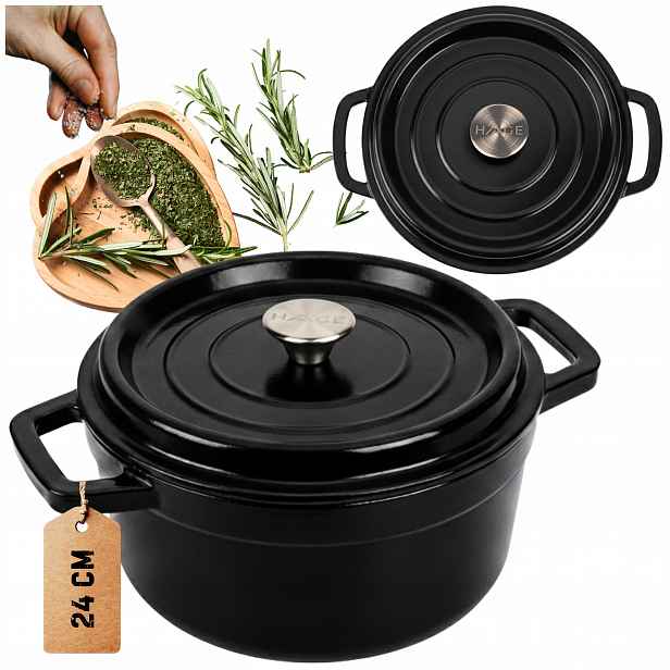 Hrnec 4 L Smaltovaný S Poklicí Černý Plyn/indukce Trouba 24 CM