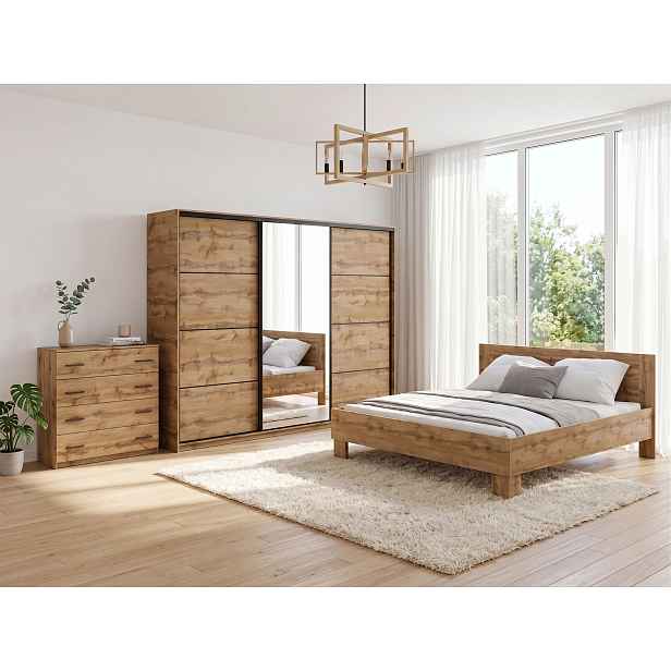Ložnice NEJBY BARNABA PREMIUM 280K s postelí 180x200 cm s vyšším čelem, dub wotan