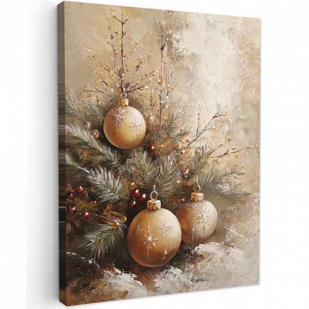 MuchoWow OBRAZ NA PLÁTNĚ Vánoce - ozdoby - béžové - zlaté 60x80 cm
