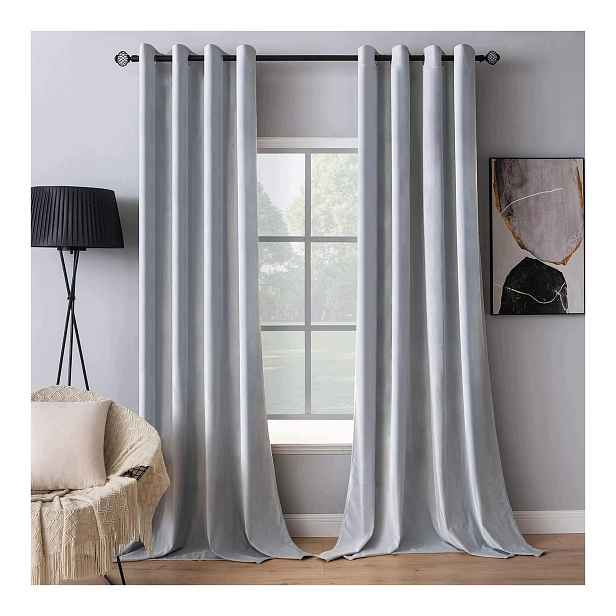 Zatemňovací záclony sametové 2 panely 140 x 245 cm s očky, bílo-šedé