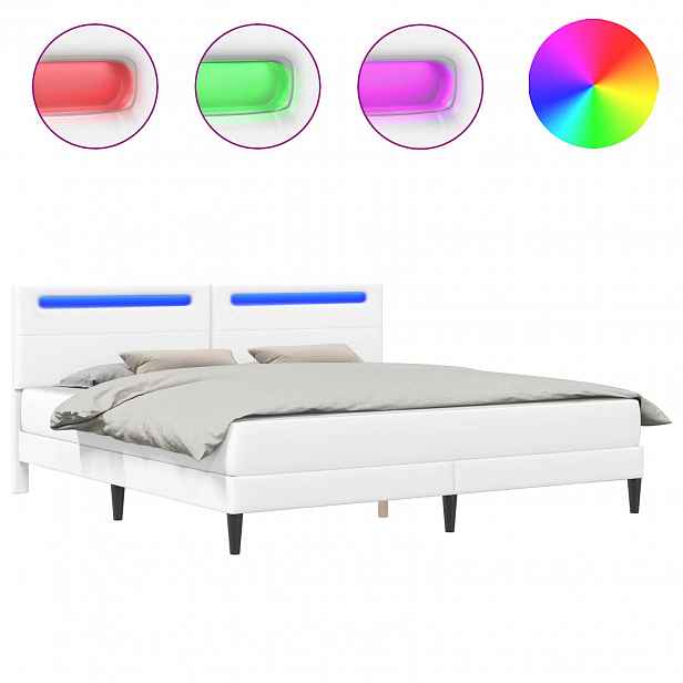vidaXL Rám postele s LED pásky s čelo Bílá 180 x 200 cm Umělá kůže