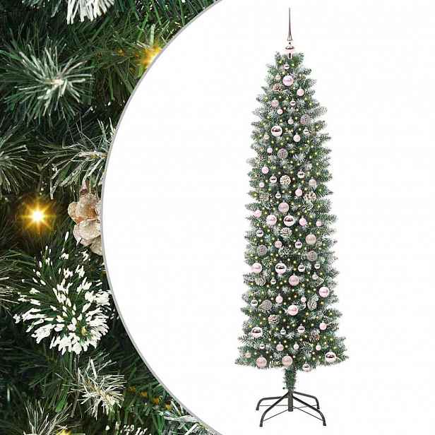 vidaXL Umělý štíhlý vánoční strom Zelená a bílá 210 cm