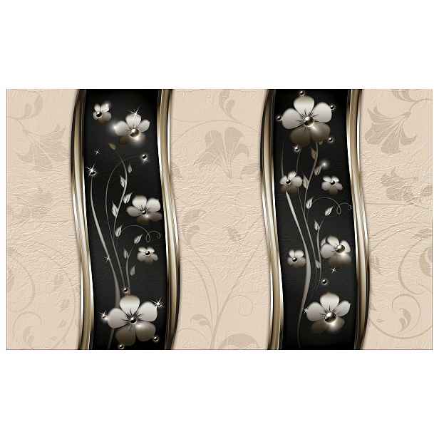 Fototapeta Černé Květiny Stříbrný Ornament Metalická 250x175 lepidlo