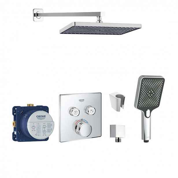 SANITINO - Sprchový set s termostatem a tělesem pod omítku Grohe, příslušenství kielle, chrom SANI21GKK003
