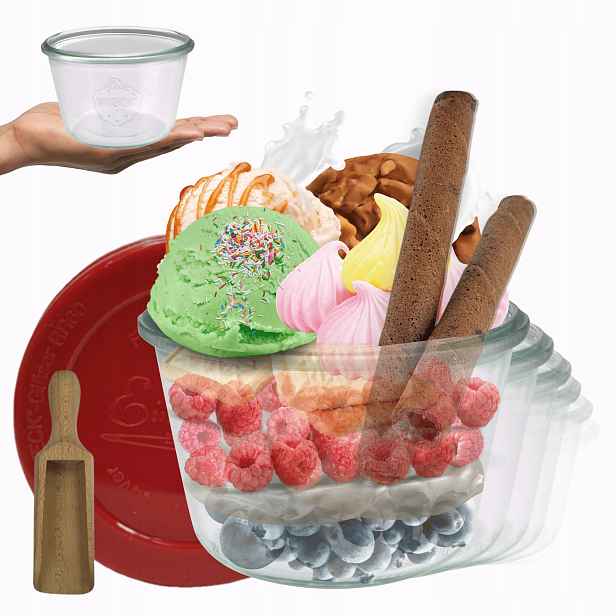 Sklenice Weck 370 ml zavařeniny Mold žáruvzdorné silikonové víko 12 Ks odměrka