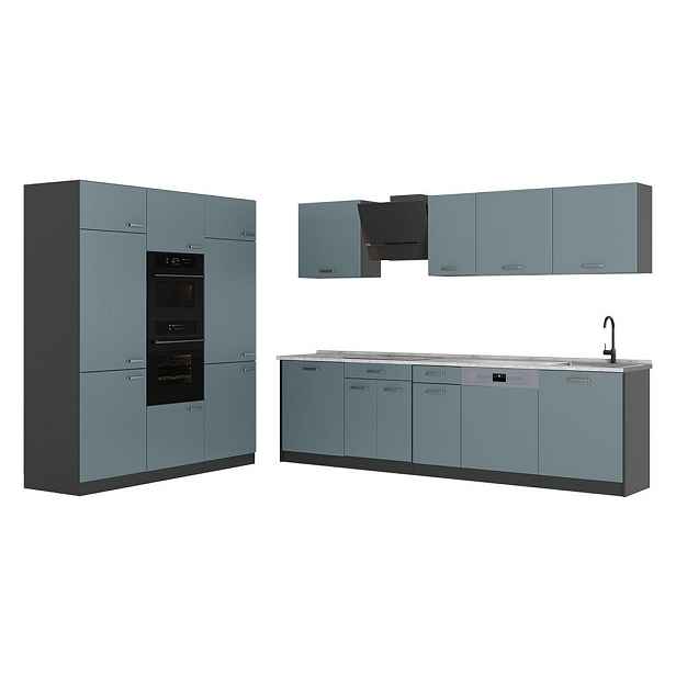 Vicco KUCHYŇSKÝ KOUT R-Line, Modrošedá/Antracit, 180 cm pracovná doska Mramor