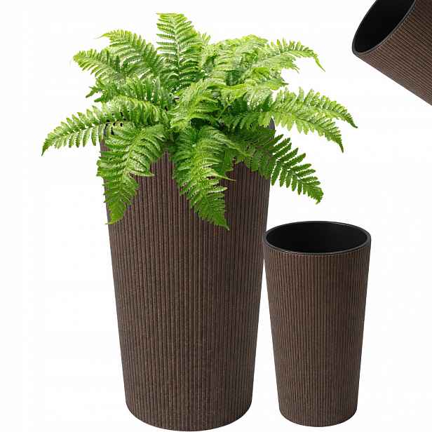Květináč Vysoký Hnědý Coffee Káva Espresso 57 CM S Rýhovanou Vložkou