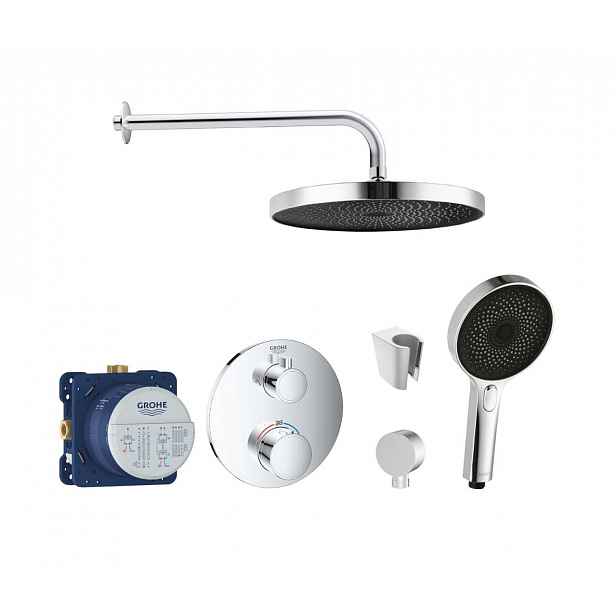 SANITINO - Sprchový set s termostatem a tělesem pod omítku Grohe, příslušenství kielle, chrom SANI21GKK004