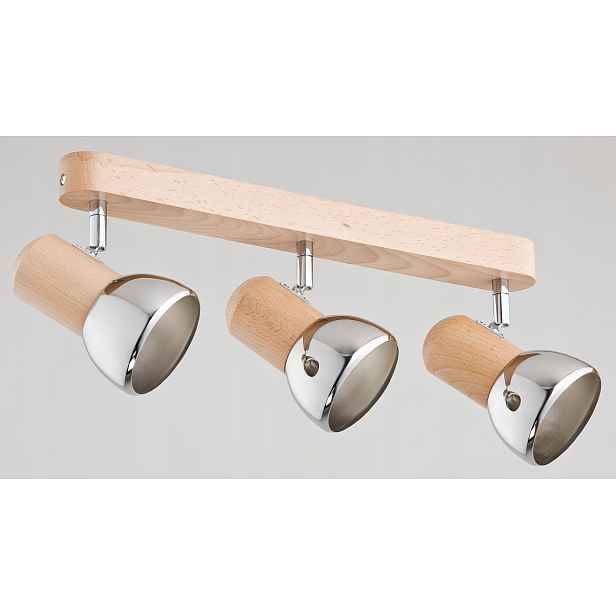 Stropní svítidlo trojitá, přírodní dřevěná, chromovaná, do obývacího pokoje 54 cm Alfa