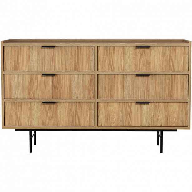 Beautysofa KOMODA Evron se 6 zásuvkami, dub Hikora
