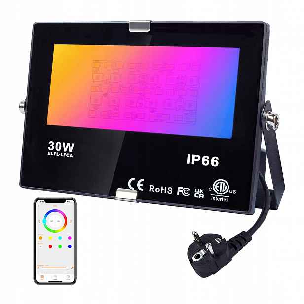 Led reflektor 30 W, Rgbw odpovídá 300 W, 16 milionům barev, IP66