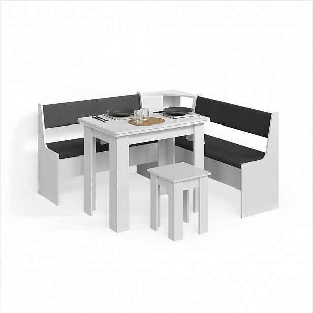 Livinity® ROHOVÁ LAVICE Tiberio Bílá 150 x 150 cm se stolkem