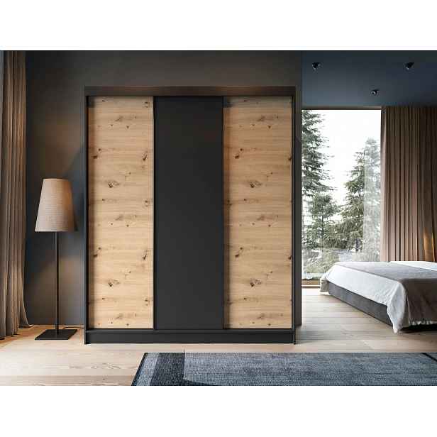 Šatní skříň s posuvnými dveřmi 180 cm OLIVIERA - černá / dub artisan