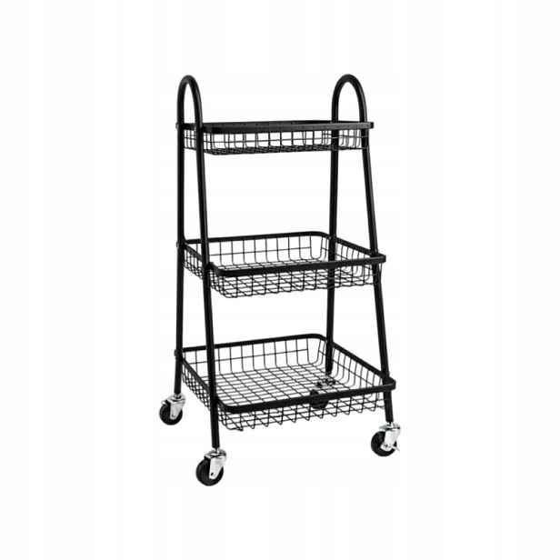 Verk 27489 Třípatrový kovový regál na kolečkách 78 x 40 x 32 cm, černý