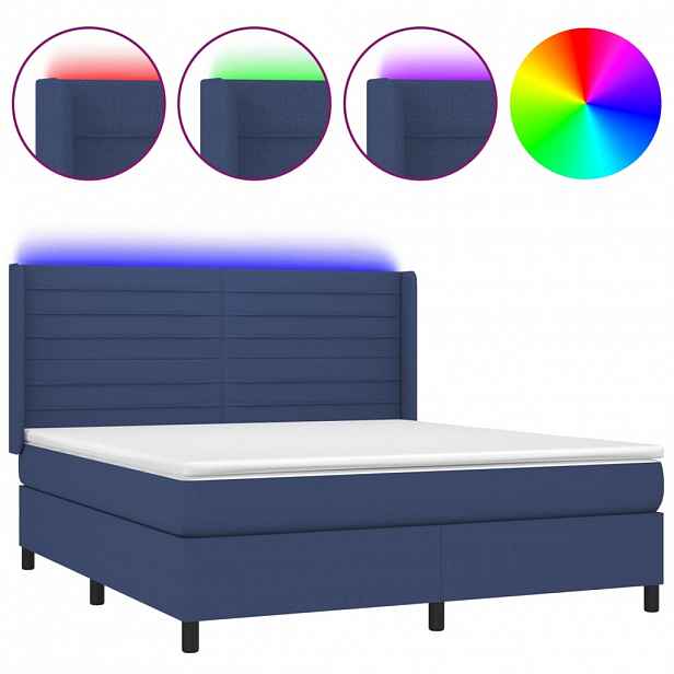 vidaXL Box spring postel s matrací a LED modrá 180x200 cm textil