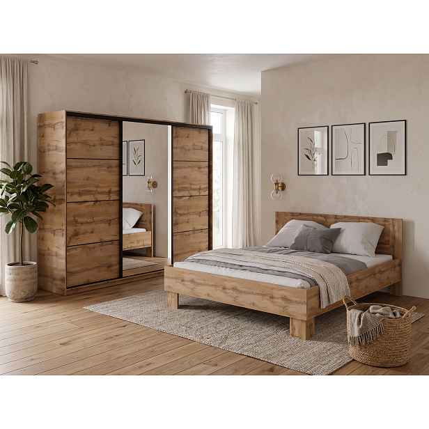 Ložnice NEJBY BARNABA PREMIUM 250 s postelí 160x200 cm s vyšším čelem, dub wotan