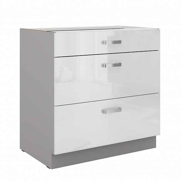 Spodní skříňka 80 D 3S BB - Premium Box Barva korpusu: Šedá, Barva dvířek: Bílý lesk (Blanka)