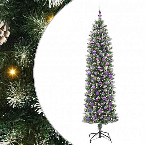 vidaXL Umělý štíhlý vánoční strom Zelená a bílá 210 cm
