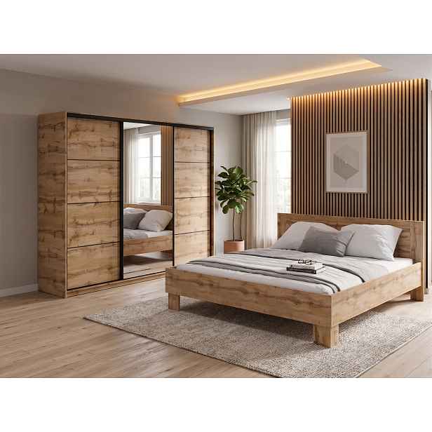 Ložnice NEJBY BARNABA PREMIUM 250 s postelí 180x200 cm s vyšším čelem, dub wotan
