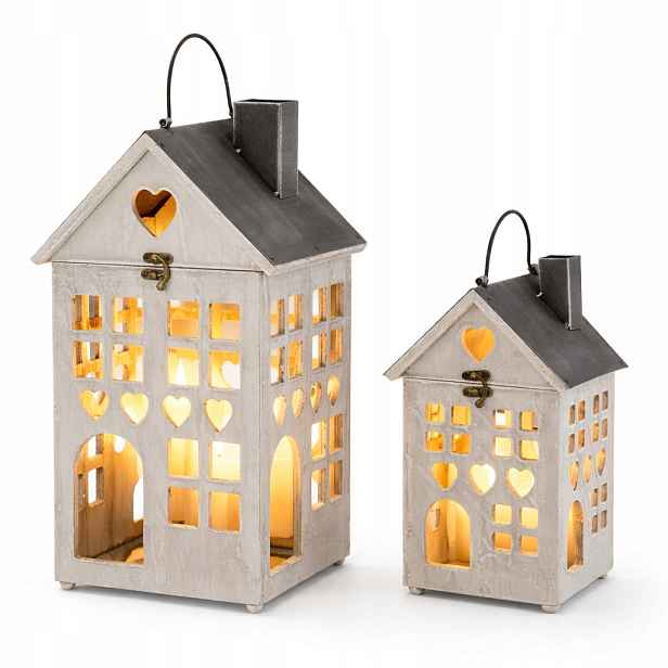Sada lampionů 2ks Lampion XXL 48 cm svícen velký komplet domeček