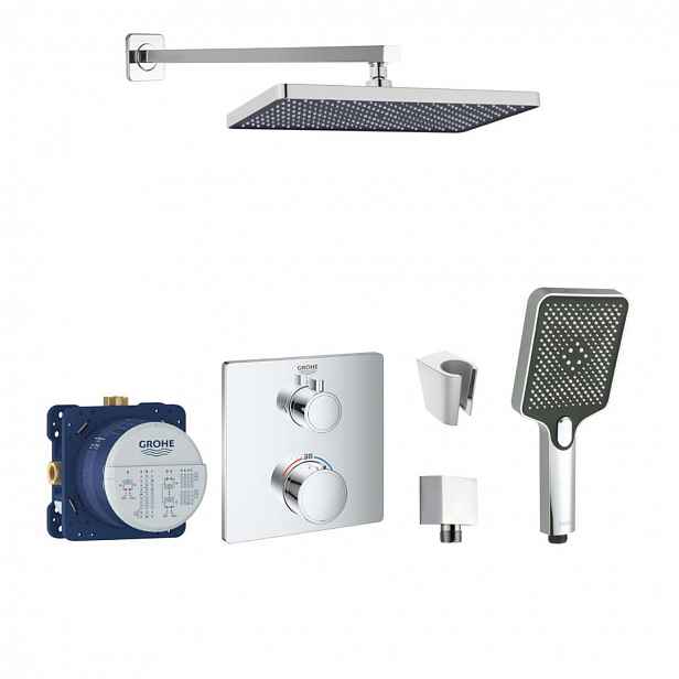 SANITINO - Sprchový set s termostatem a tělesem pod omítku Grohe, příslušenství kielle, chrom SANI21GKK007