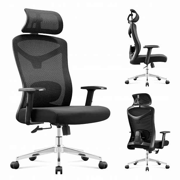 Kancelářská otočná židle Mark Adler černá, ergonomická, nastavitelná k psacímu stolu