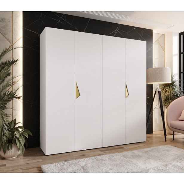 Čtyřdveřová šatní skříň 200 cm AMARIS 1 - bílá / zlaté úchyty