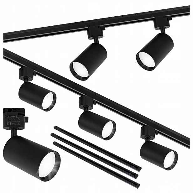 Kolejnicové osvětlení Sada lišt 3 m 5x Lampa GU10 Černá Led