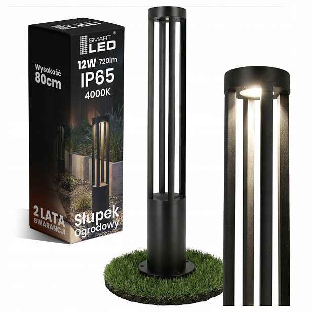 Led venkovní zahradní lampa stojící 80 cm IP65 sloupek 12 W černá 230 V