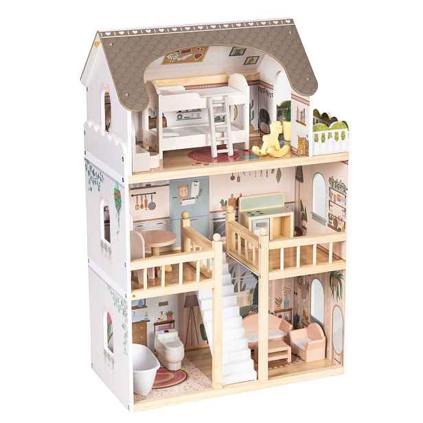 ECOTOYS Dřevěný domeček pro panenky Laura 59 cm vícebarevný