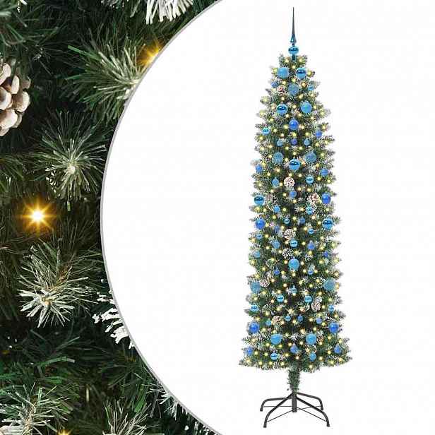 vidaXL Umělý štíhlý vánoční strom Zelená a bílá 210 cm