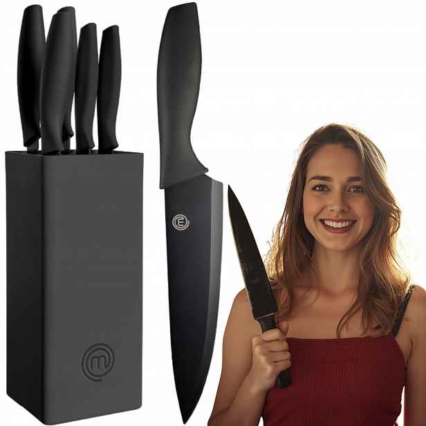 Masterchef Sada nožů v bloku 5 ks Ostrý Nůž šéfkuchaře chleba Ocel