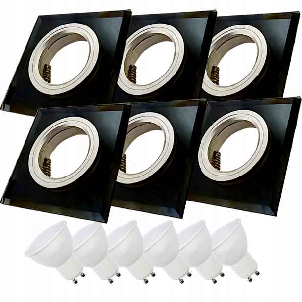 6x Černá Stropní Lampa Halogenová Objímka Sklo Led Žárovky 1.5W