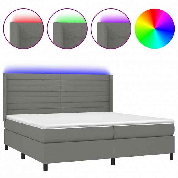 vidaXL Box spring postel s matrací a LED tmavě šedá 200x200 cm textil