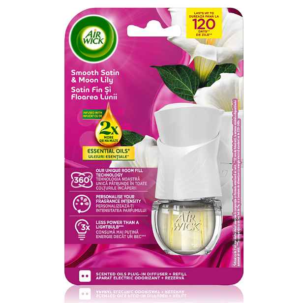 Air Wick 19ml komplet sada do zásuvky Jemný saten a měsíční lilie Smooth satin&Moon Lily