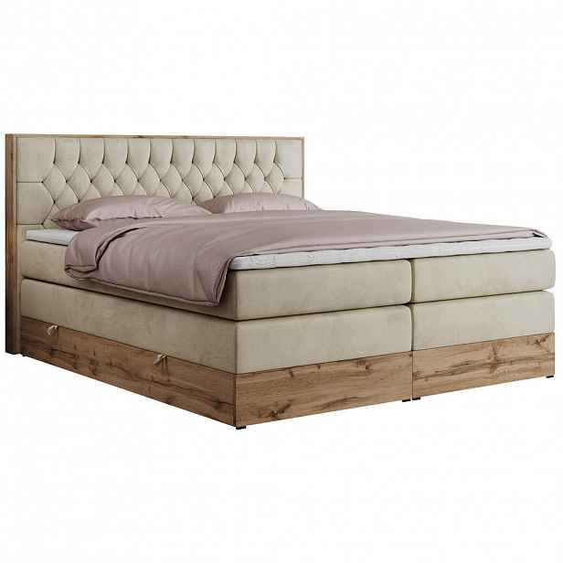 MKS POSTEL BOXSPRING AMORE KING 160/200 - Béžová Samet - H3