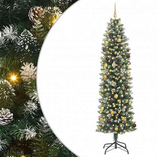 vidaXL Umělý štíhlý vánoční strom Zelená a bílá 240 cm
