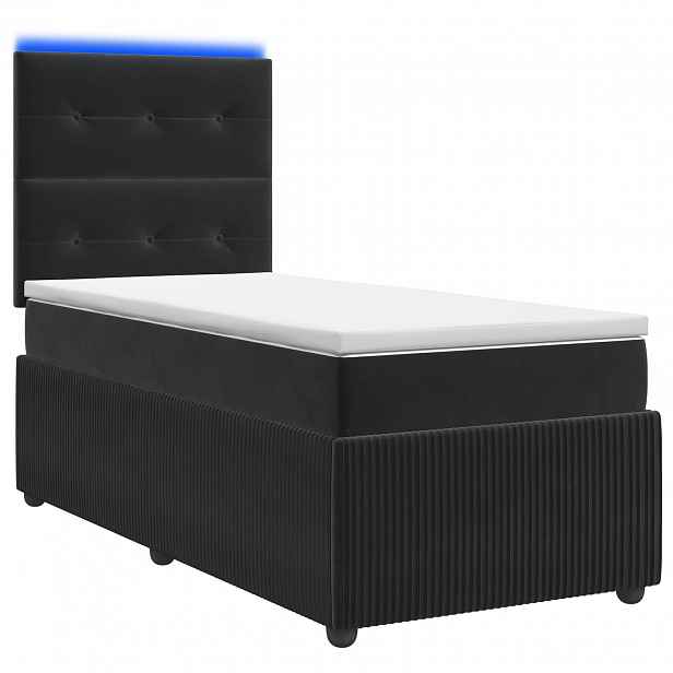 vidaXL LED rošt s matrací s LED pásky s čelo Černá 90 x 200 cm Samet