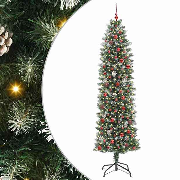 vidaXL Umělý štíhlý vánoční strom Zelená a bílá 240 cm