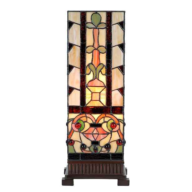 Béžovo-hnědá hranatá stolní lampa Tiffany Squillo - 18*18*45 cm E27/max 1*40W Clayre & Eef
