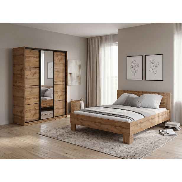 Ložnice NEJBY BARNABA PREMIUM 150 s postelí 160x200 cm s vyšším čelem, dub wotan