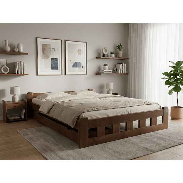 Postel Naomi zvýšená 160 x 200 cm, dub Rošt: S lamelovým roštem, Matrace: Matrace Sommera 18 cm
