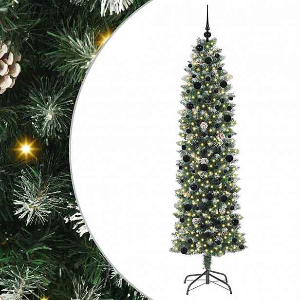 vidaXL Umělý štíhlý vánoční strom Zelená a bílá 240 cm
