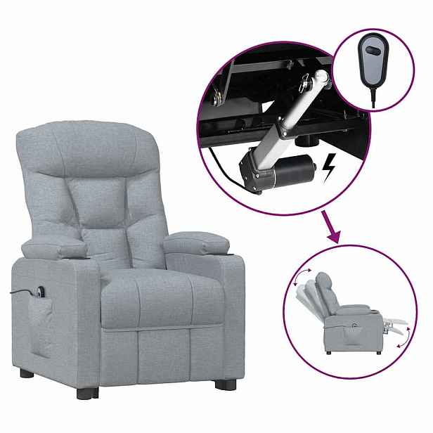 vidaXL Elektrické polohovací křeslo světle šedé textil