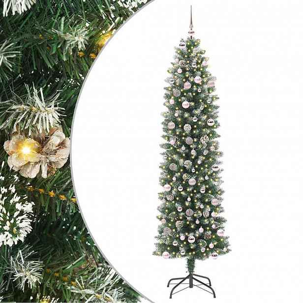 vidaXL Umělý štíhlý vánoční strom Zelená a bílá 240 cm