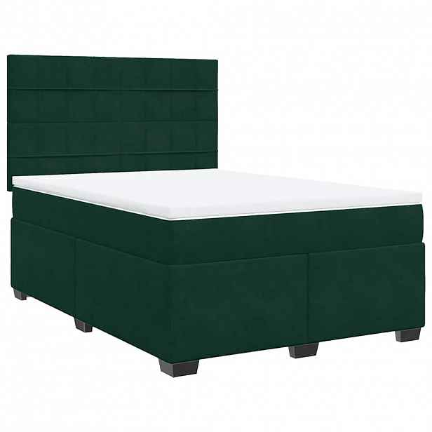 vidaXL Box spring postel s matrací tmavě zelená 140x200 cm samet