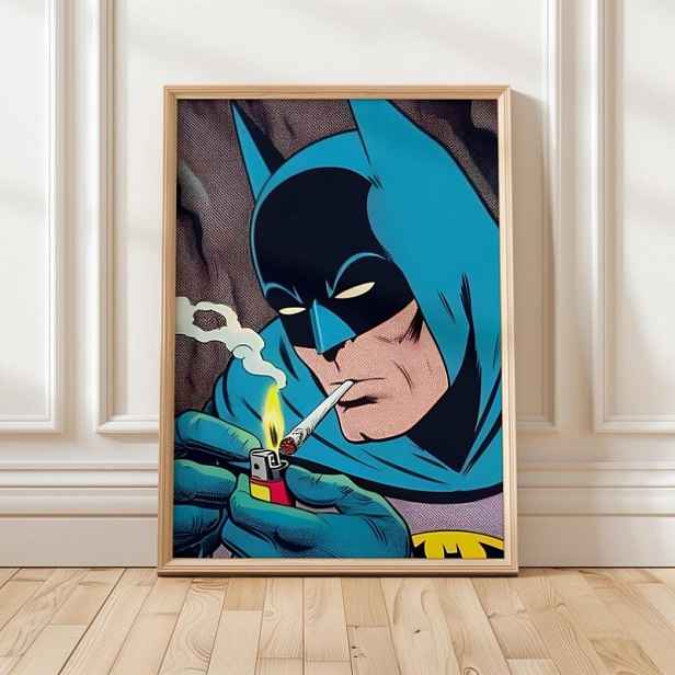 TEMU 2D plochý obraz na plátně (bez rámu!!!) Batman Art | Urban Street Art Print | Batman s dekorací na zeď | Vintage Comic Cave Art Print,