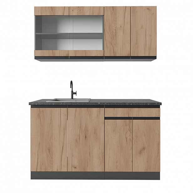 Vicco JEDNOTKOVÁ KUCHYNĚ R-Line Zlatý dub power/antracit 140 cm , PD Antracit