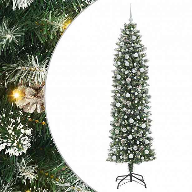 vidaXL Umělý štíhlý vánoční strom Zelená a bílá 240 cm