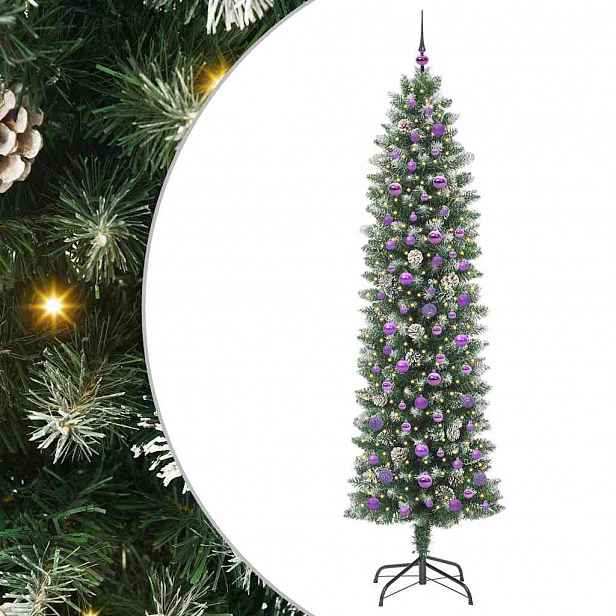 vidaXL Umělý štíhlý vánoční strom Zelená a bílá 240 cm